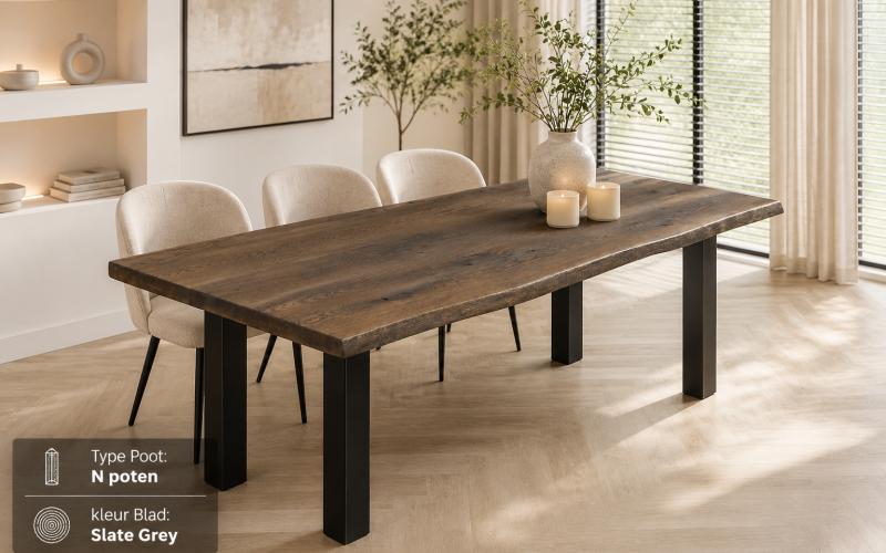 Eiken Boomstamtafel Stel Zelf Samen | Massief Eiken & Stalen Onderstellen